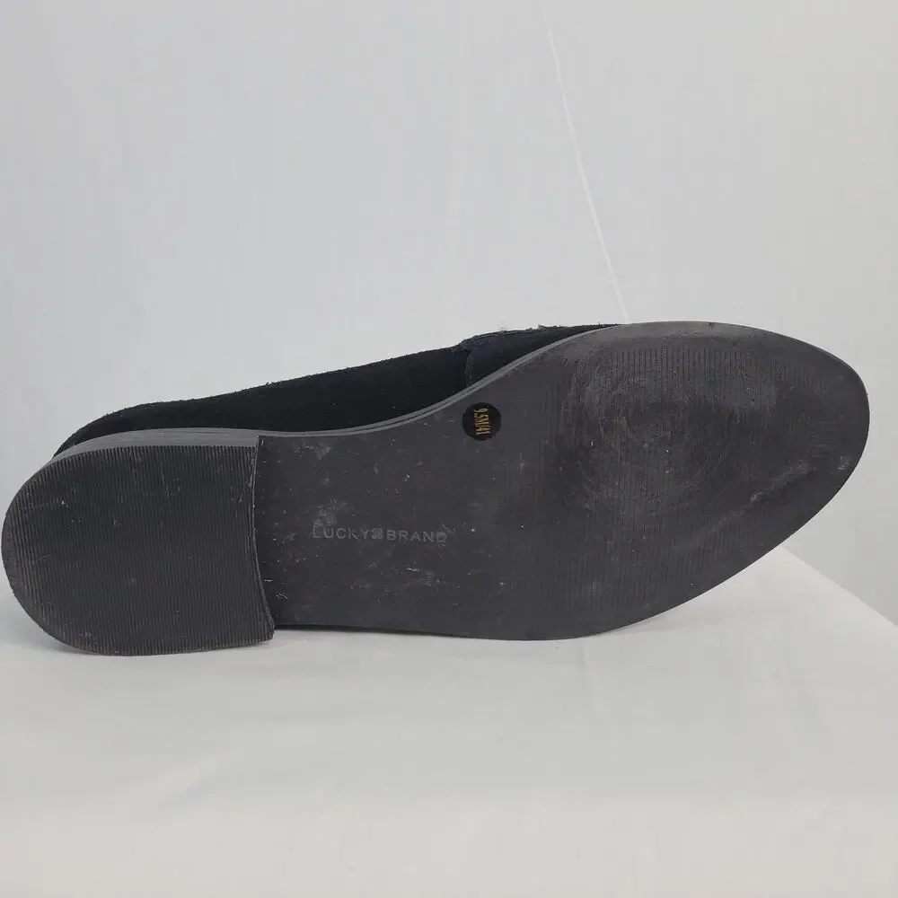 Lucky Brand Eryka Suede Penny Loafers sz 9.5M Black Preppy Poet Old Money